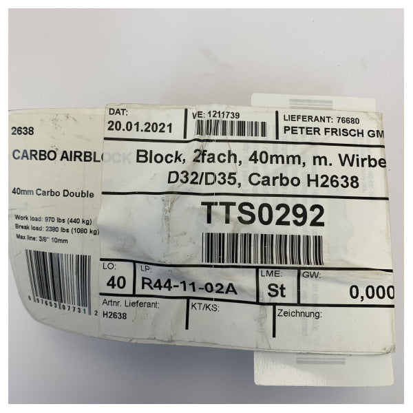 Harken Carbo H2638 Dobbelblok 40mm med svivel 