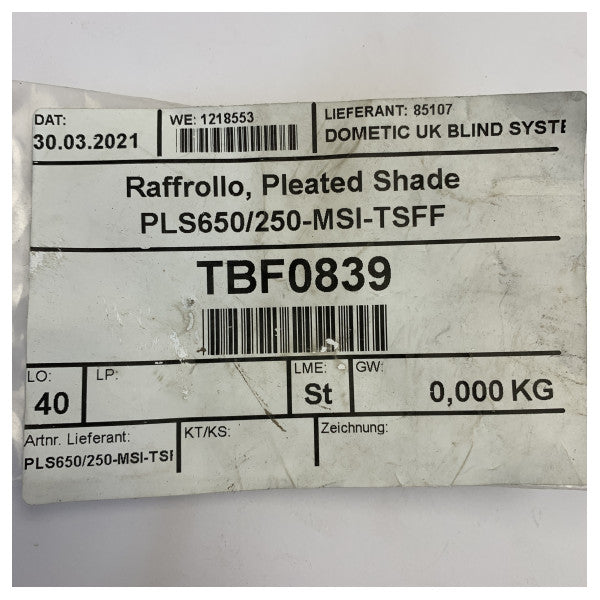 Dometic PLS650/250-MSI-TSFF プレーテッドシェード セーリングボート用 - 650 x 250 mm 