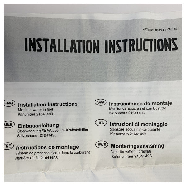 Volvo Penta Water In Fuel Sensor Kit 21641493 
