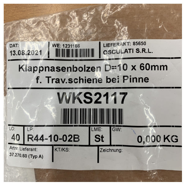 Osculati Drop Nose Pin Rustfritt Stål 60 mm D10 mm - 37.270.60 