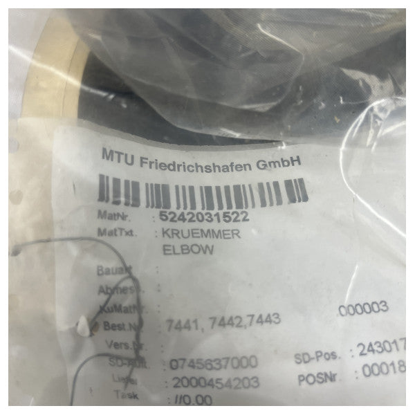 MTU 5242031522 Αγκώνας αντλίας ψύξης Kruemmer