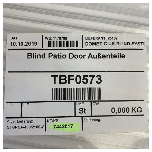 Dometic パティオドアブラインド STSNS 499 x 2108 mm ホワイト 