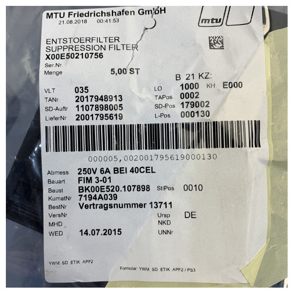 Filtre EMI/RFI MTU X00E50210756 