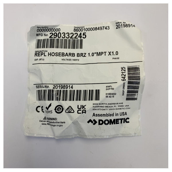 Dometic Bronz Pillar tal-Ħarir għall-Ajru - 9108720487 - Mhux użat 