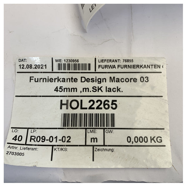 Macore 03 Furnir traka za rub 45mm Samoljepljiva lakirana - 130376 