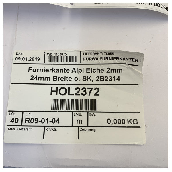 Alpi eik finer kantbånd 2mm x 24mm 