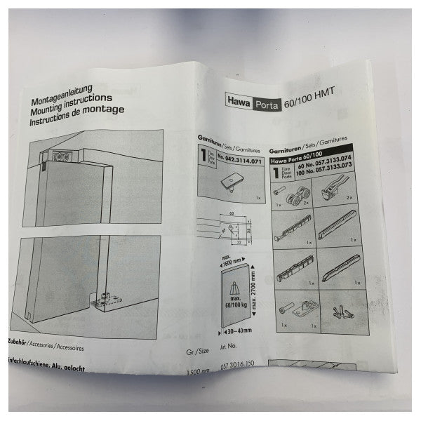 ハフェレ ポルタ 60 HMT スライドドアシステム用取り付けキット - 940.60.117 