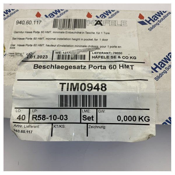 ハフェレ ポルタ 60 HMT スライドドアシステム用取り付けキット - 940.60.117 
