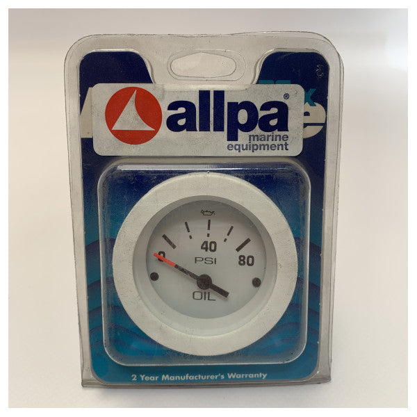 Манометр Teleflex 67180E білого кольору з індикацією тиску масла від 0 до 80 PSI