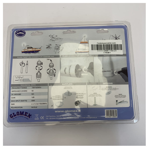 Glomex RA121 Marine VHF Antenne Enhet Hvit 