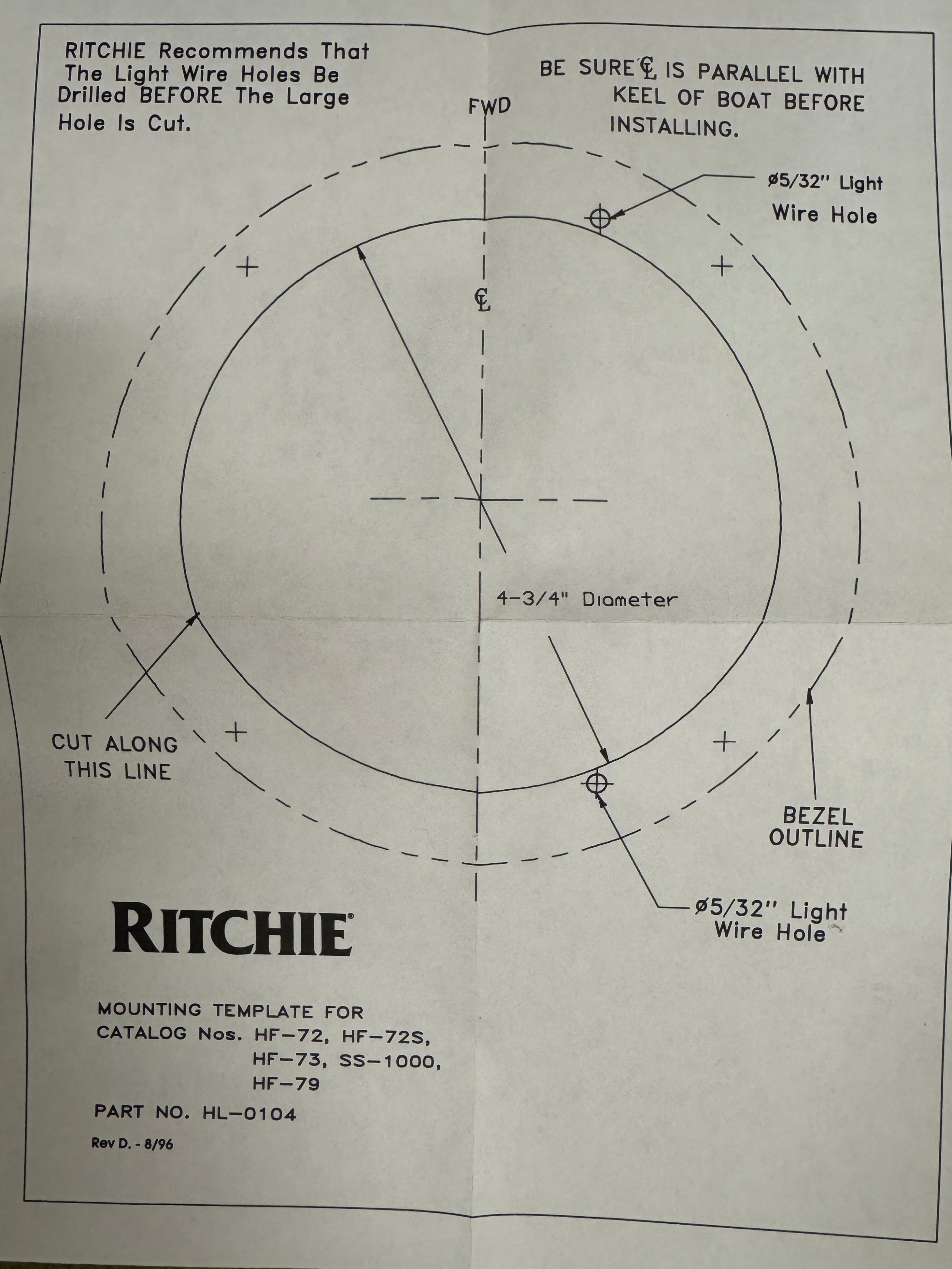 Ritchie Helmsman HF-72 Flush Mount Compass Black
