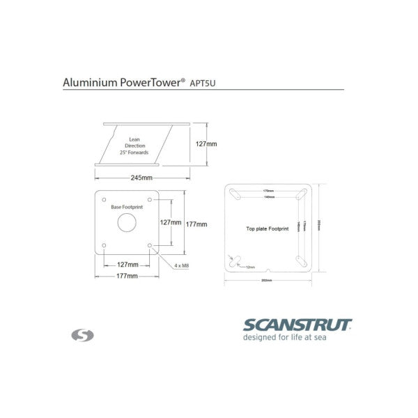 Scanstrut APT5U evrensel radar güç kulesi 2 kw | 4 kw radarlar için 130mm