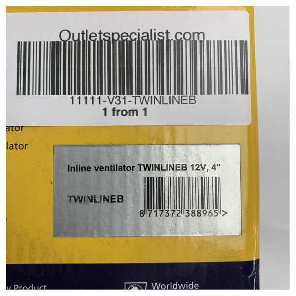 Vetus 12V Inline Marine Engine Room Ventilator 4 Inch TWINLINEB