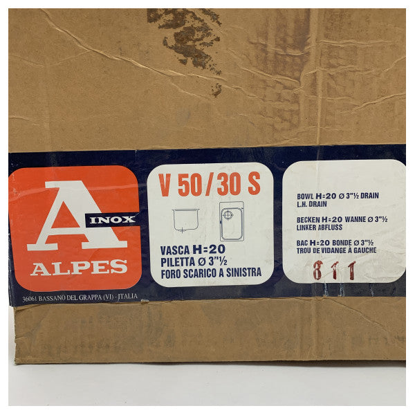 Alpes V50/30S 50 cm stainless steel kitchen sink