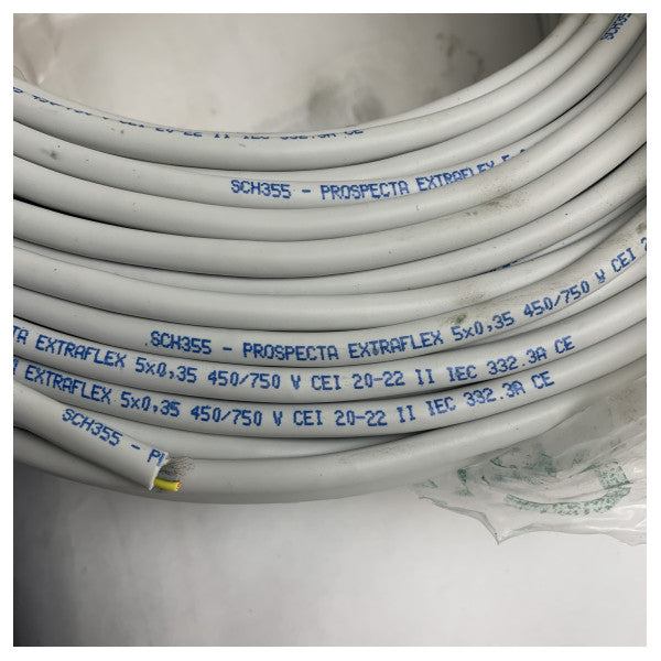 Prospecta SCH355 Cable eléctrico marino flexible de 5 conductores de 0,35mm� - PVC duradero, resistente a la humedad y a la sal para instalaciones en barcos.