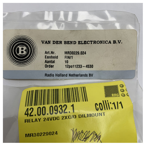 DC24V マリンリレー 2x C/O ディルマウント - 船舶用高耐久性小型電気部品 - MR30229024