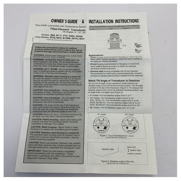 Transduktor morski Airmar Furuno 525T-LTD-20 Tru-Hull - Mosiężny - Nachylenie 20 stopni 