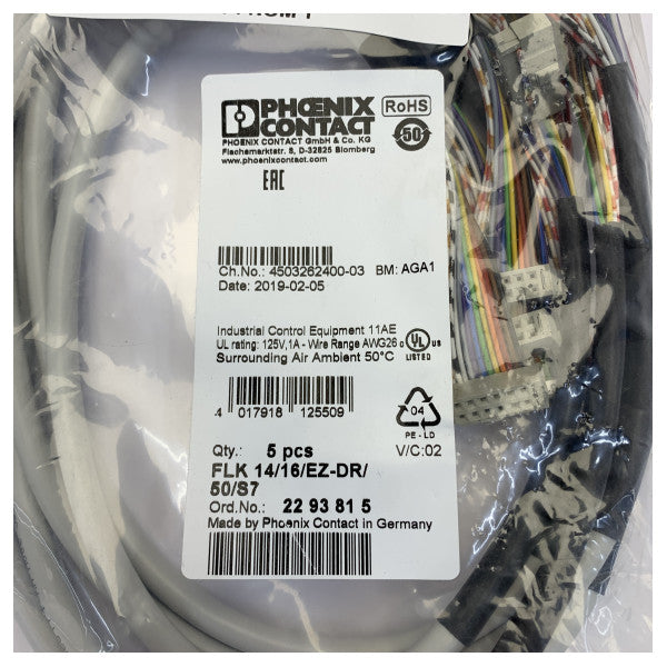 Phoenix FLK-14-16-EZ-DR-50 Industrial Control Cable Assembly kit 5x