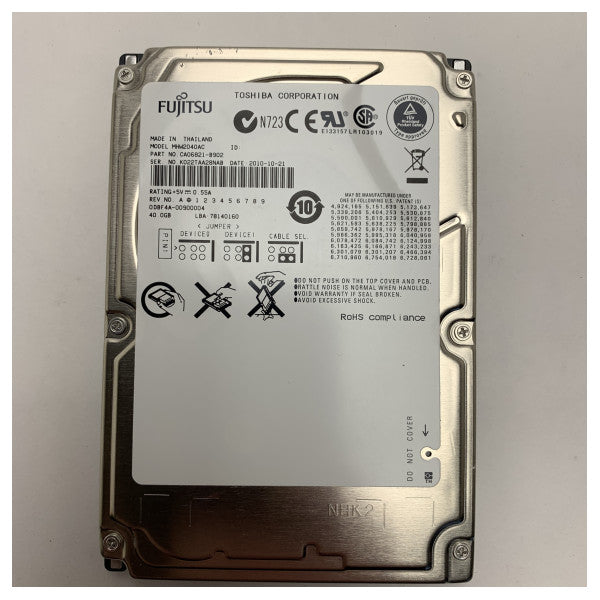 Fujitsu 40GB 2.5 Inch EIDE Hard Drive - MHW2040AC 