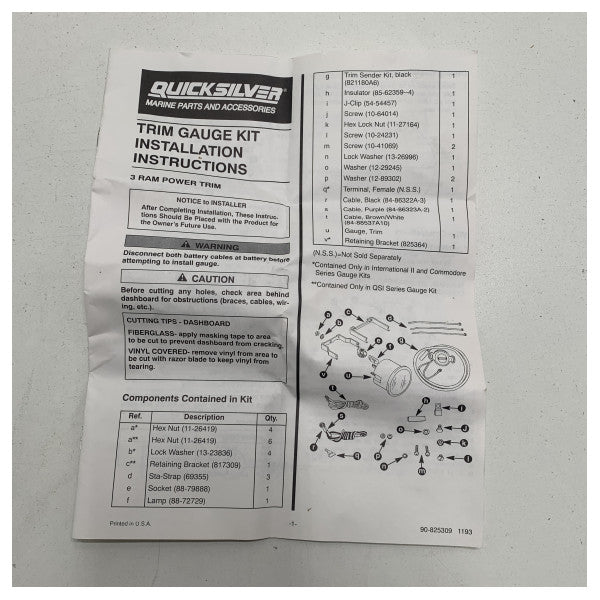 Mercury Quicksilver Engine Trim Indicator Guage-79-817033-A1