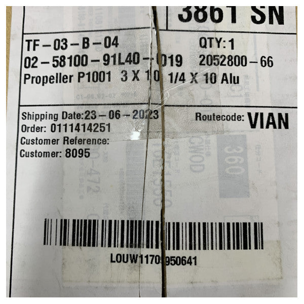 Suzuki Aluminium Propeller 10 1/4 x 10 for Outboard Engine - 58100-91L40-019