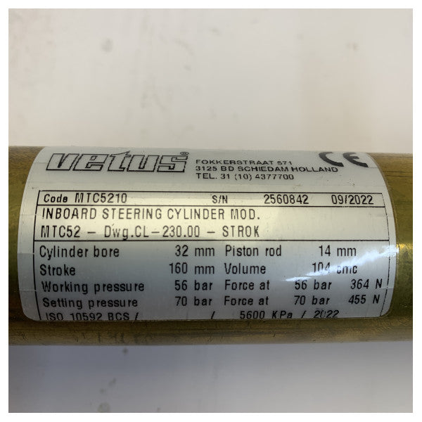 Vetus MTC5210 Hydraulic Steering Cilinder Inboard Engines - 510 Nm