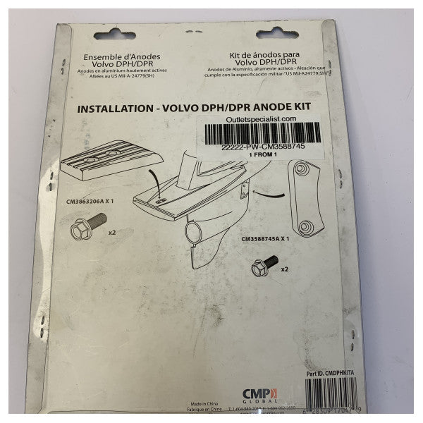 Kit d'anodes Martyr CM3588745 pour embases Volvo Penta DPH/DPR remplace 3588745 