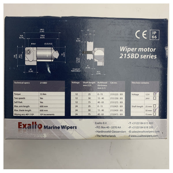 Silnik wycieraczki EXALTO typu 215BD | 12-24V | Wałek 25 mm 