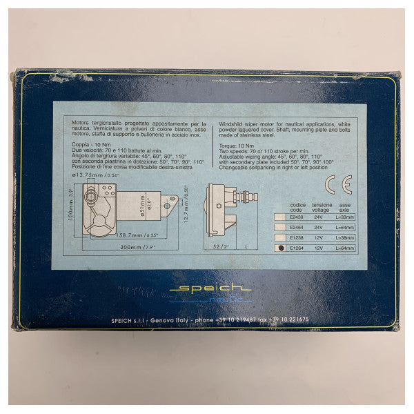 Speich NAUTI1240 12V Marine Vindusvisker Motor 64 mm 