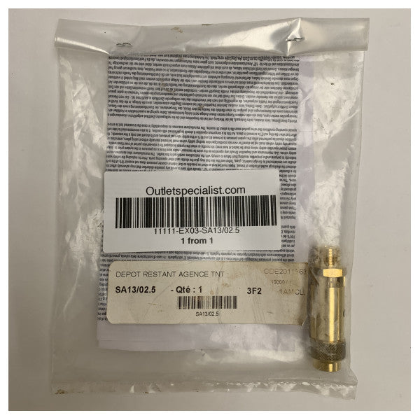 Сигурностен клапан Senga Marine Brass комплект SA13/02.5 2.5 бара 1/4 инча 