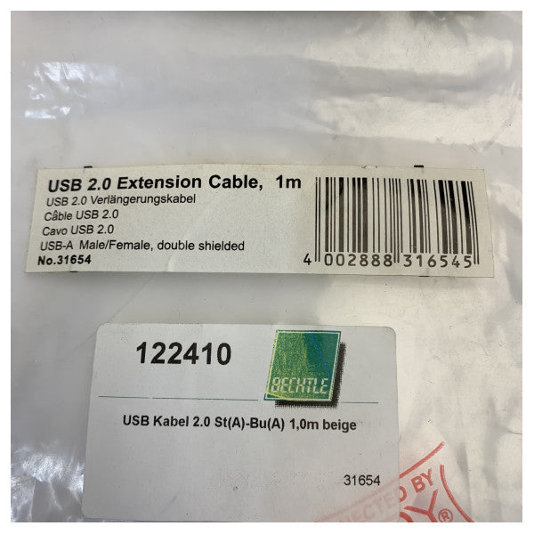 USB 2.0 Επέκταση Καλωδίου - USB-A Αρσενικό σε USB-A Θηλυκό - 1μ Λευκό 