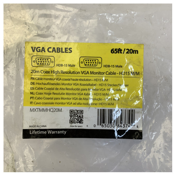 StarTech MXTMMHQ20M High Resolution VGA Cable - 20m - Coax HD15 