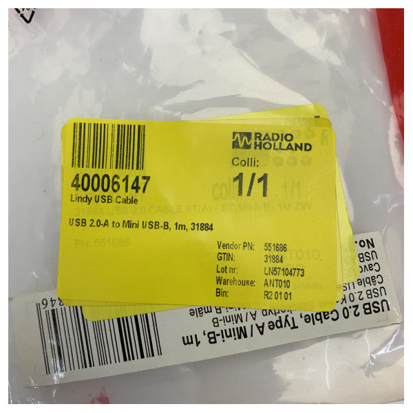 Lindy USB 2.0 Kablo Tip A'dan Mini-B'ye - 1m - 31884 