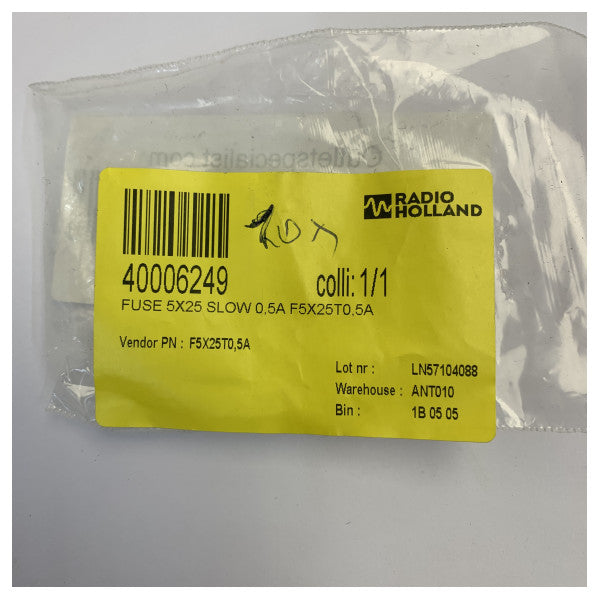 Bussmann MDL 1/2 glassikring 0,5A treg 5x25mm - maritim elektrisk sikring 