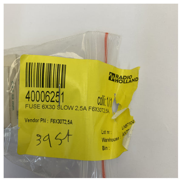 ELU Glass Fuse 6x30mm 2.5A treg sikring - Marine elektrisk sikring 