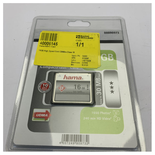 Hama CompactFlash карта памет 16GB High Speed Gold 22MB/s Class 10 