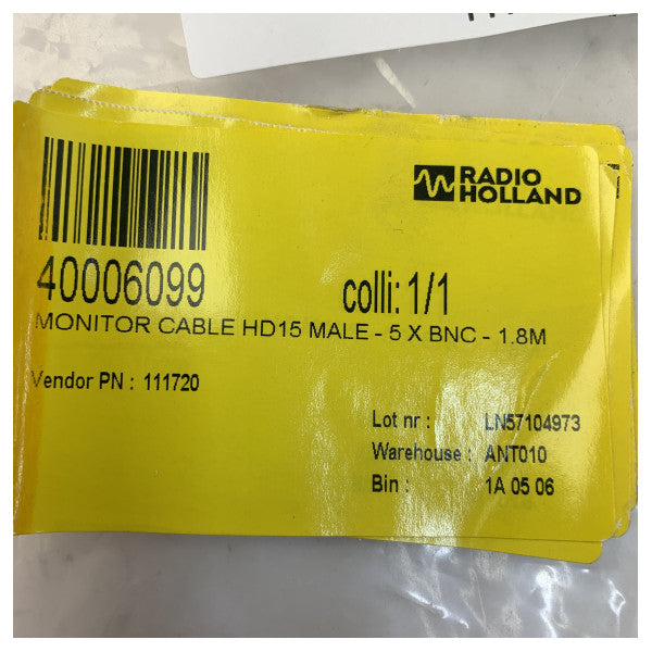 VGA til 5x BNC RGBHV videokabel - HD15 han - 1,8 m - maritim kvalitet 