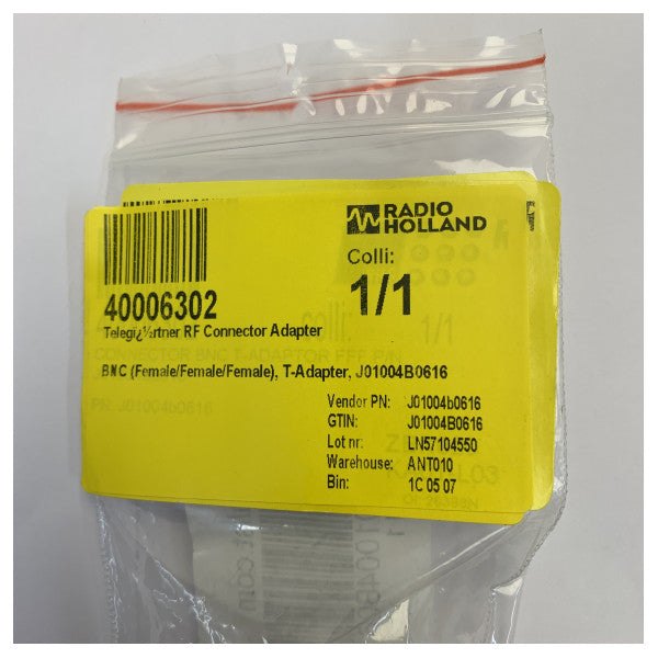 Telegärtner BNC T-Adapter Female-Female-Female RF Connector J01004B0616 