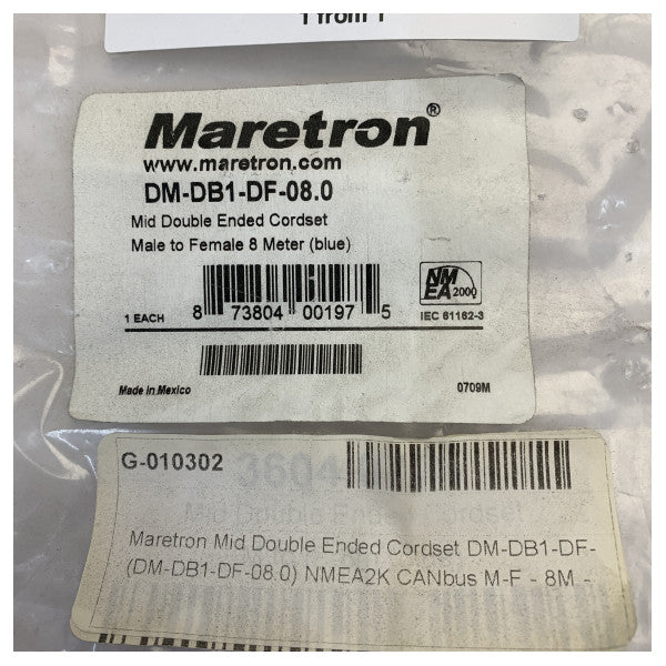 Maretron Mid dubbeländad kabelsats 8 m blå DM-DB1-DF-08.0 NMEA 2000 m 