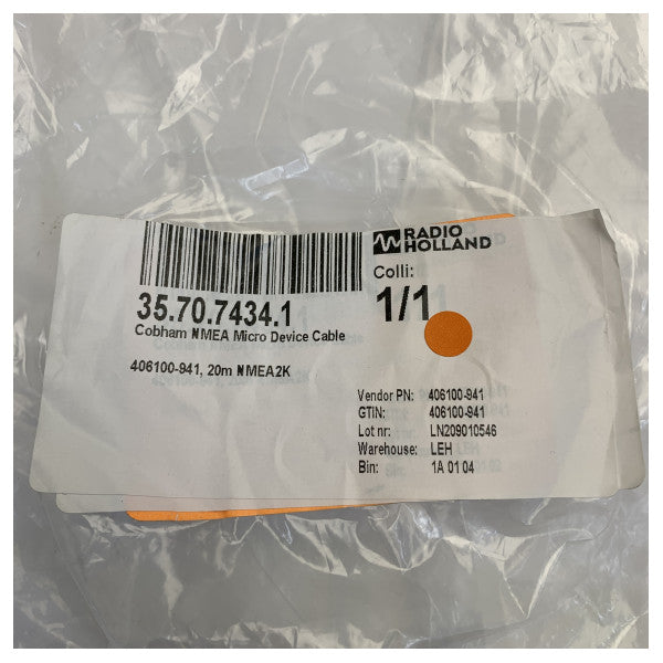 Cobham NMEA 2000 Micro-enhetskabel 20 m - 406100-941 NMEA2K marine elektronikk 
