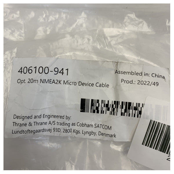 Cobham NMEA 2000 Micro-enhetskabel 20 m - 406100-941 NMEA2K marine elektronikk 