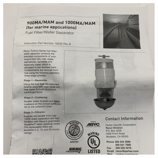 Parker Racor 900MAMP10 Φίλτρο καυσίμου και διαχωριστής νερού για ναυτιλιακό ντίζελ για αξιόπιστη προστασία του κινητήρα