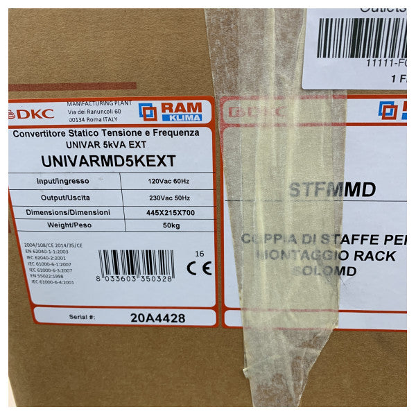 Conversor de Frequência DKC 120 a 230V 50Hz 5kVA 3.5kW - UNIVARMD5KEXT 