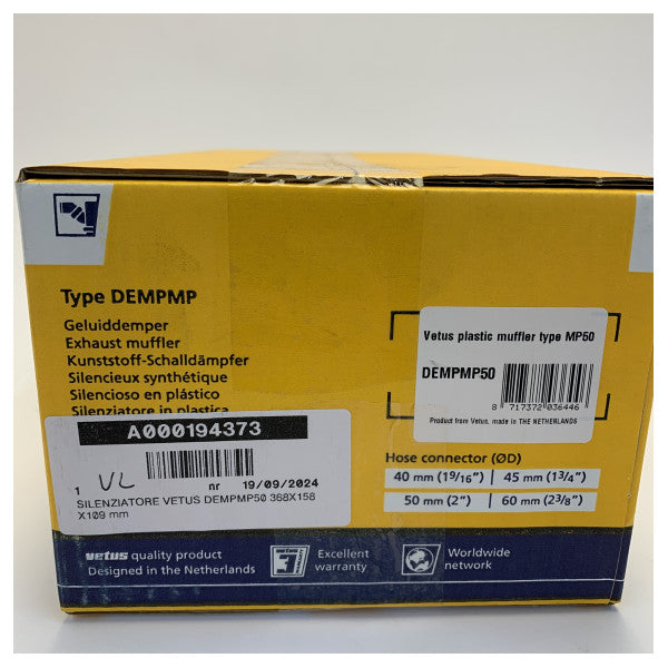 Vetus MP50 Exhaust Silencer for 50/51 mm Exhaust Hose 