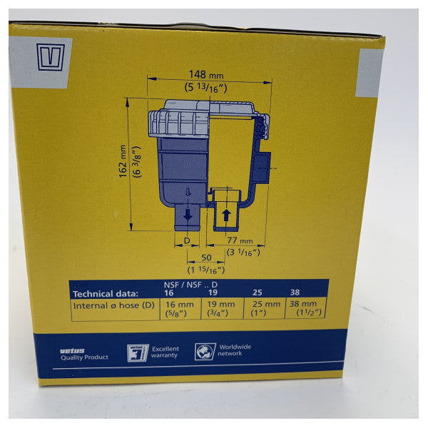 Vetus NSF25 No-Smell Filter for Black Water Tank 25 mm Hose 
