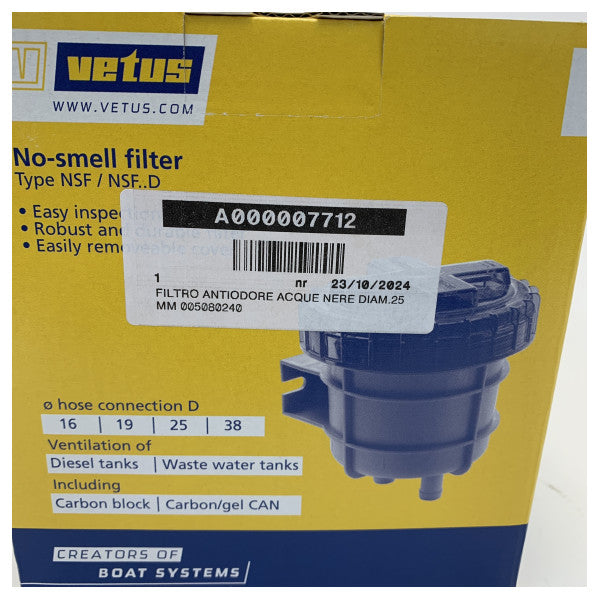Vetus NSF25 No-Smell Filter for Black Water Tank 25 mm Hose 