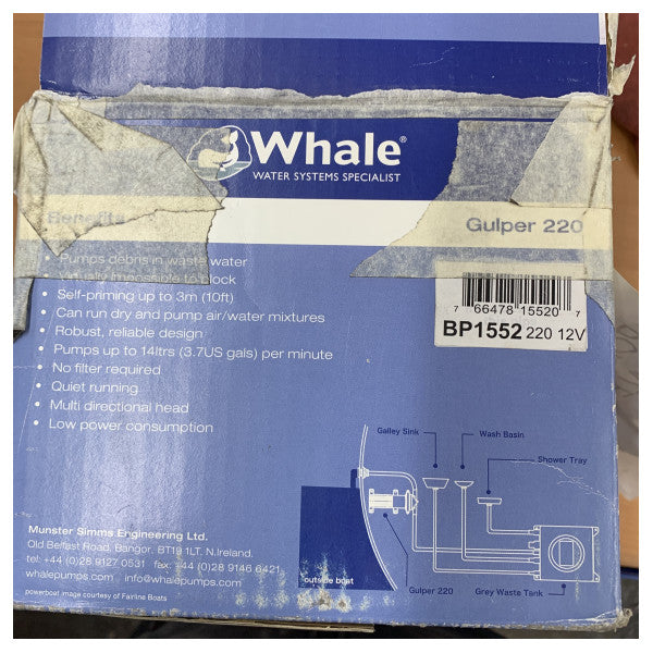 Valhaj Gulper 220 Svart Vatten 12V - Duschtoalett och Sumppump - BP1552 