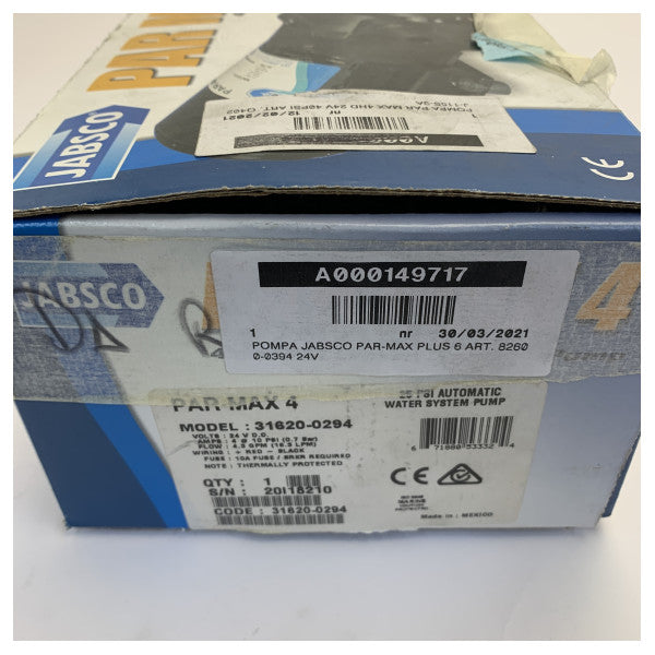Jabsco Par-Max Plus 6 Fresh Water Pump 24V 22.7L/min - 82600-0394 