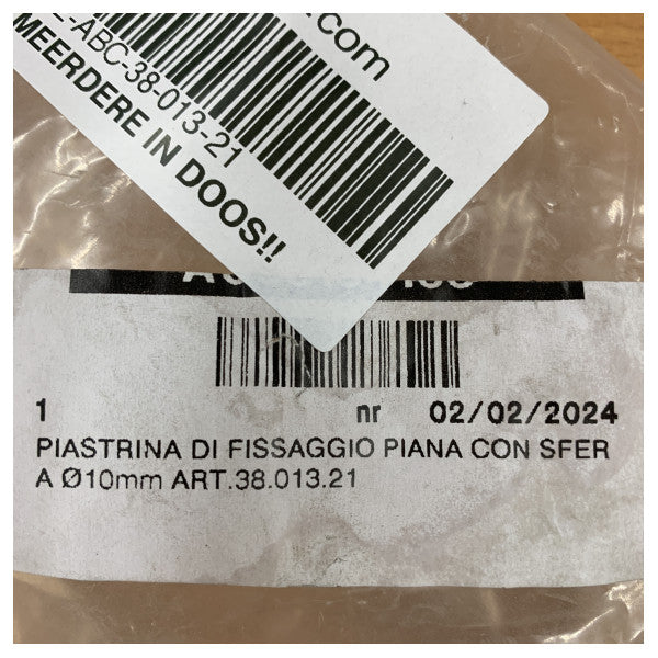 Flat Mounting Plate with 10mm Ball - Stainless Steel - 38.013.21 