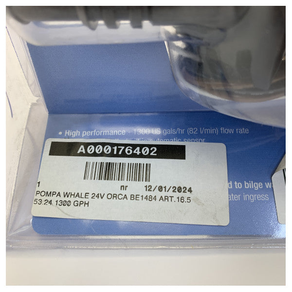 Whale Orca BE1484 електрическа помпа за оттичане 24V - 1300 GPH - 82 L/Min 